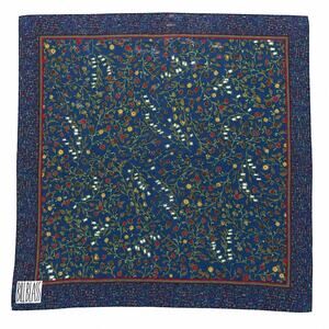 Vintage Bill Blass Floral Scarf Blue Botanical Square 28” Silk Feel